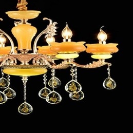 Lampadario classico tradizionale in lega di zinco con cristalli, 6 luci, E12/E14