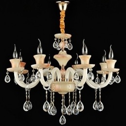 Lampadario classico contemporaneo in metallo elettroplaccato con cristallo, 8 luci E12/E14