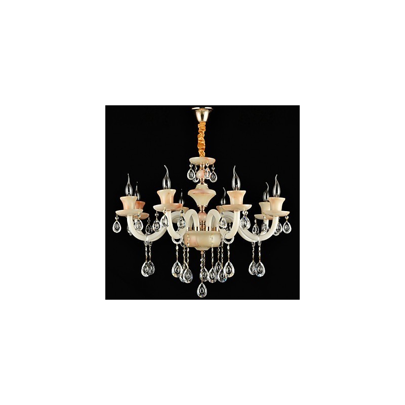 Lampadario classico contemporaneo in metallo elettroplaccato con cristallo, 8 luci E12/E14