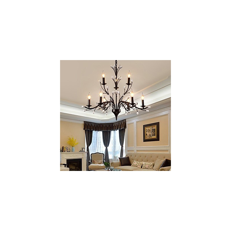 Lampadario in cristallo a 9 luci moderno contemporaneo vintage retrò classico country dipinto