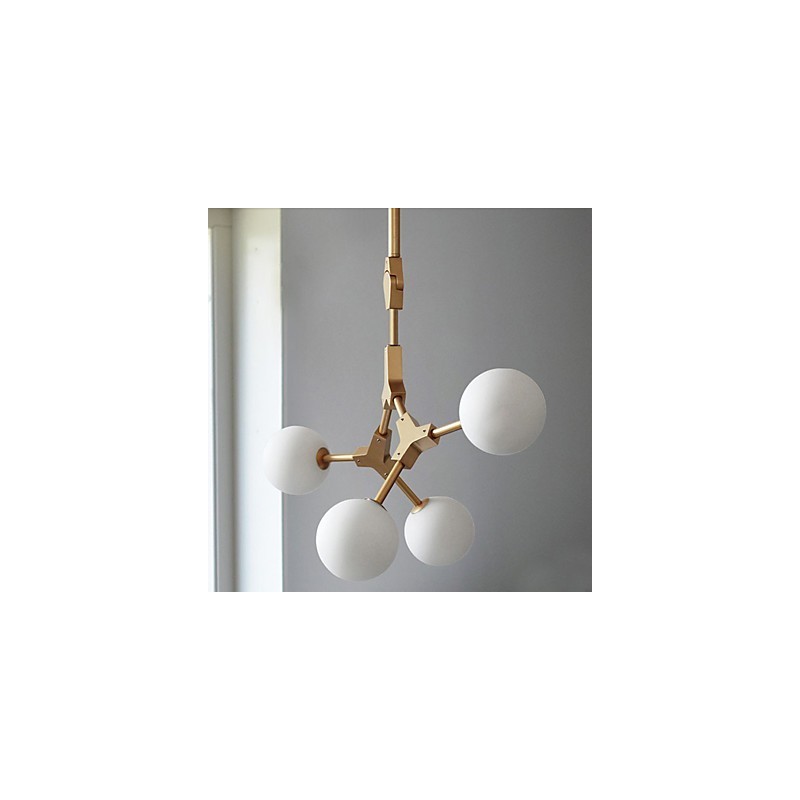 Lampadario mini classico in legno e bambù, finitura pitturata, 4 lampadine LED G4