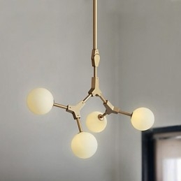 Lampadario mini classico in legno e bambù, finitura pitturata, 4 lampadine LED G4