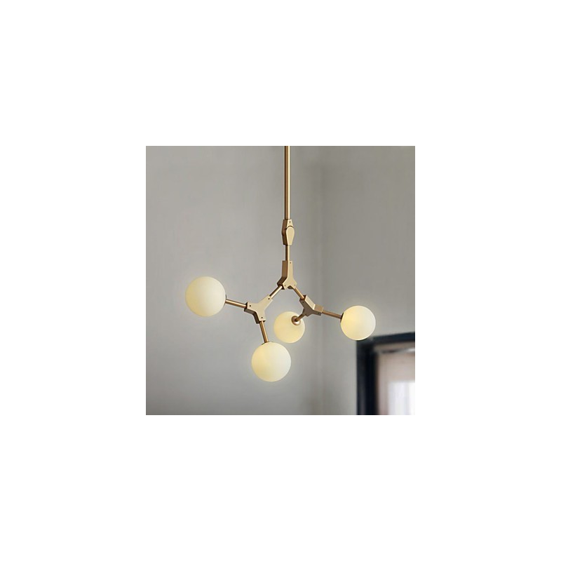 Lampadario mini classico in legno e bambù, finitura pitturata, 4 lampadine LED G4