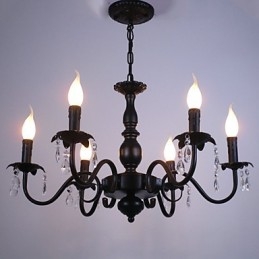 Lampadario europeo a candela in cristallo nero 6 luci E12/E14