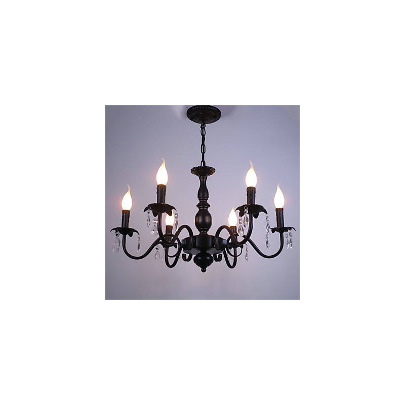 Lampadario europeo a candela in cristallo nero 6 luci E12/E14