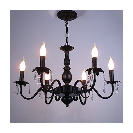 Lampadario europeo a candela in cristallo nero 6 luci E12/E14