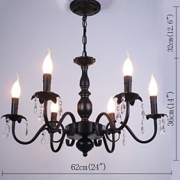Lampadario europeo a candela in cristallo nero 6 luci E12/E14