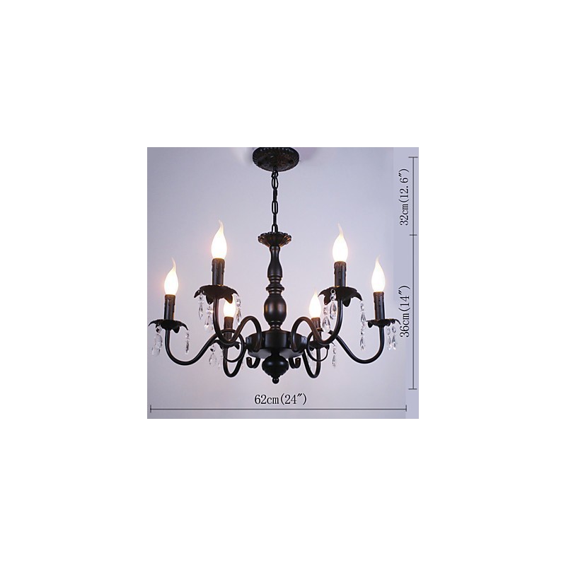 Lampadario europeo a candela in cristallo nero 6 luci E12/E14