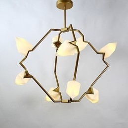 Lampadario moderno in metallo con vetro color pesca a 9 luci, sospensione Canteen Decorate