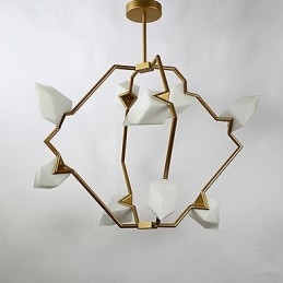 Lampadario moderno in metallo con vetro color pesca a 9 luci, sospensione Canteen Decorate