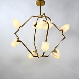 Lampadario moderno in metallo con vetro color pesca a 9 luci, sospensione Canteen Decorate