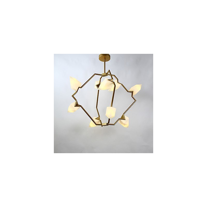 Lampadario moderno in metallo con vetro color pesca a 9 luci, sospensione Canteen Decorate