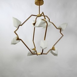 Lampadario moderno in metallo con vetro color pesca a 9 luci, sospensione Canteen Decorate
