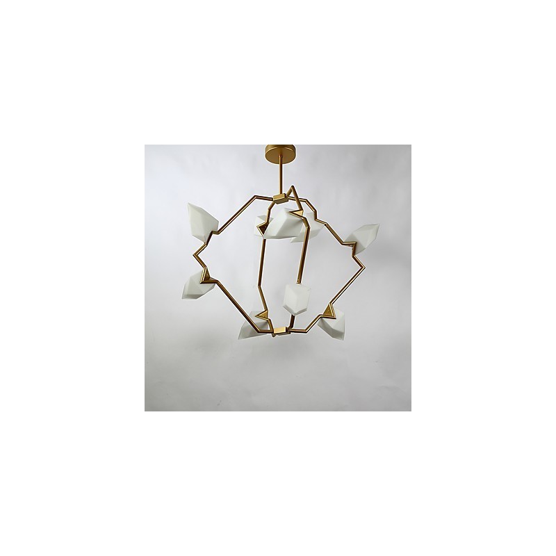 Lampadario moderno in metallo con vetro color pesca a 9 luci, sospensione Canteen Decorate