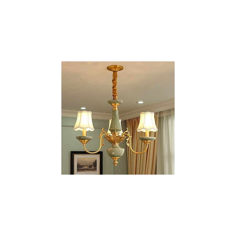 Lampadario rustico in ottone con decorazioni in ceramica OP0