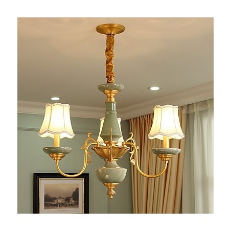 Lampadario rustico in ottone con decorazioni in ceramica OP0