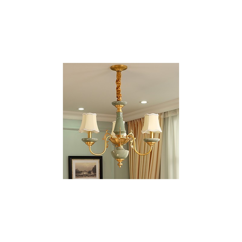 Lampadario rustico in ottone con decorazioni in ceramica OP0