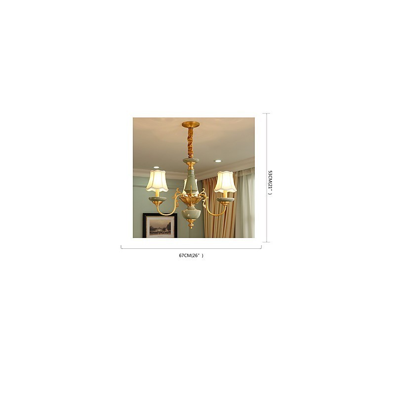 Lampadario rustico in ottone con decorazioni in ceramica OP0