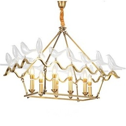Lampadario moderno contemporaneo in metallo finitura ottone con 2 livelli, 8 luci E12/E14