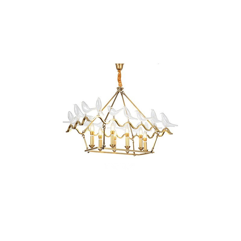 Lampadario moderno contemporaneo in metallo finitura ottone con 2 livelli, 8 luci E12/E14