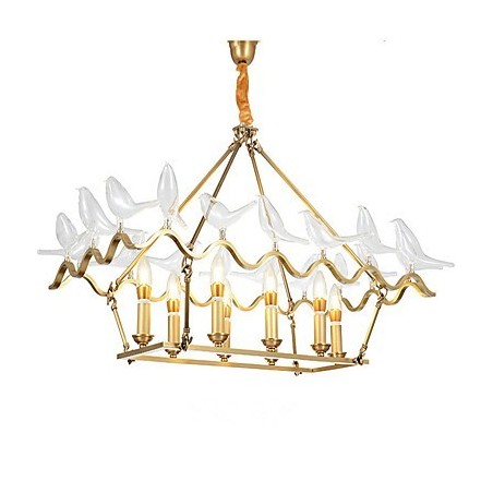 Lampadario moderno contemporaneo in metallo finitura ottone con 2 livelli, 8 luci E12/E14