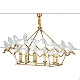 Lampadario moderno contemporaneo in metallo finitura ottone con 2 livelli, 8 luci E12/E14