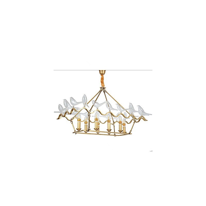Lampadario moderno contemporaneo in metallo finitura ottone con 2 livelli, 8 luci E12/E14
