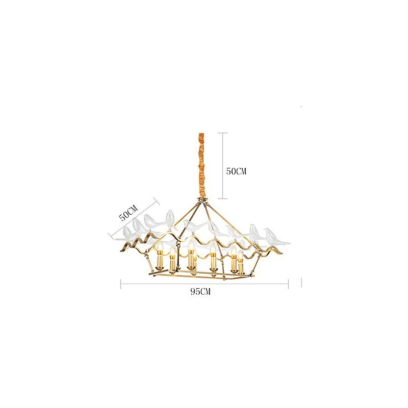 Lampadario moderno contemporaneo in metallo finitura ottone con 2 livelli, 8 luci E12/E14