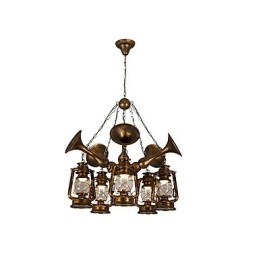 Lampadario rustico vintage country globo dipinto in metallo, 5 luci E12/E14