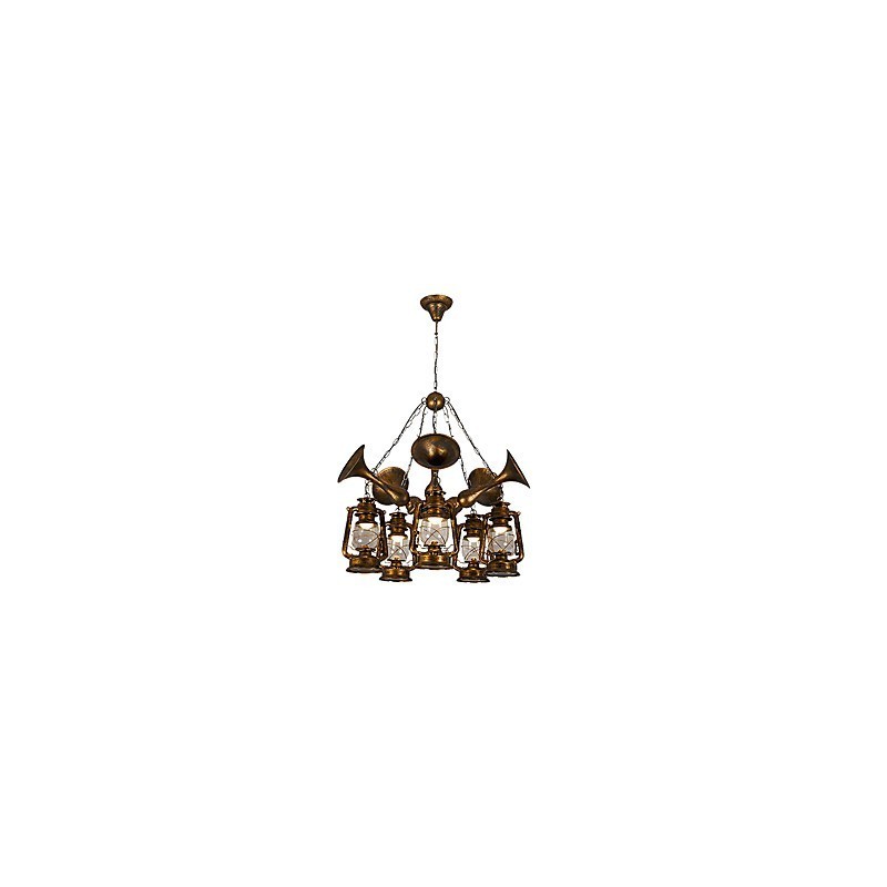 Lampadario rustico vintage country globo dipinto in metallo, 5 luci E12/E14