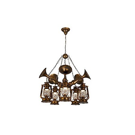 Lampadario rustico vintage country globo dipinto in metallo, 5 luci E12/E14
