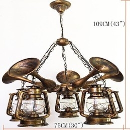Lampadario rustico vintage country globo dipinto in metallo, 5 luci E12/E14