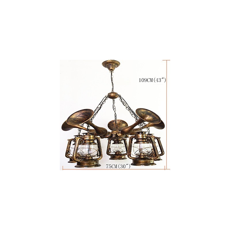 Lampadario rustico vintage country globo dipinto in metallo, 5 luci E12/E14