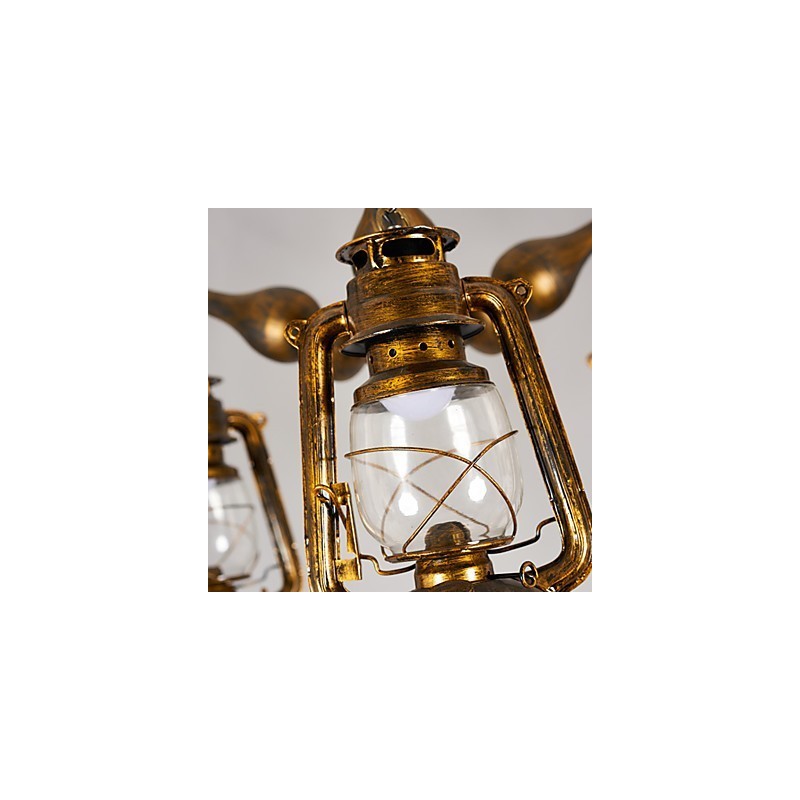 Lampadario rustico vintage country globo dipinto in metallo, 5 luci E12/E14