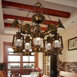 Lampadario rustico vintage country globo dipinto in metallo, 5 luci E12/E14