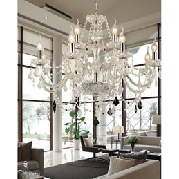 Lampadario moderno contemporaneo in vetro e cristallo a 2 livelli