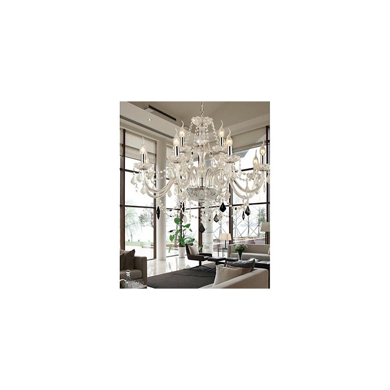 Lampadario moderno contemporaneo in vetro e cristallo a 2 livelli