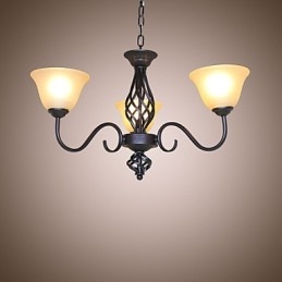 Lampadario rustico vintage in metallo e vetro, 3 luci E26/E27, 58 cm