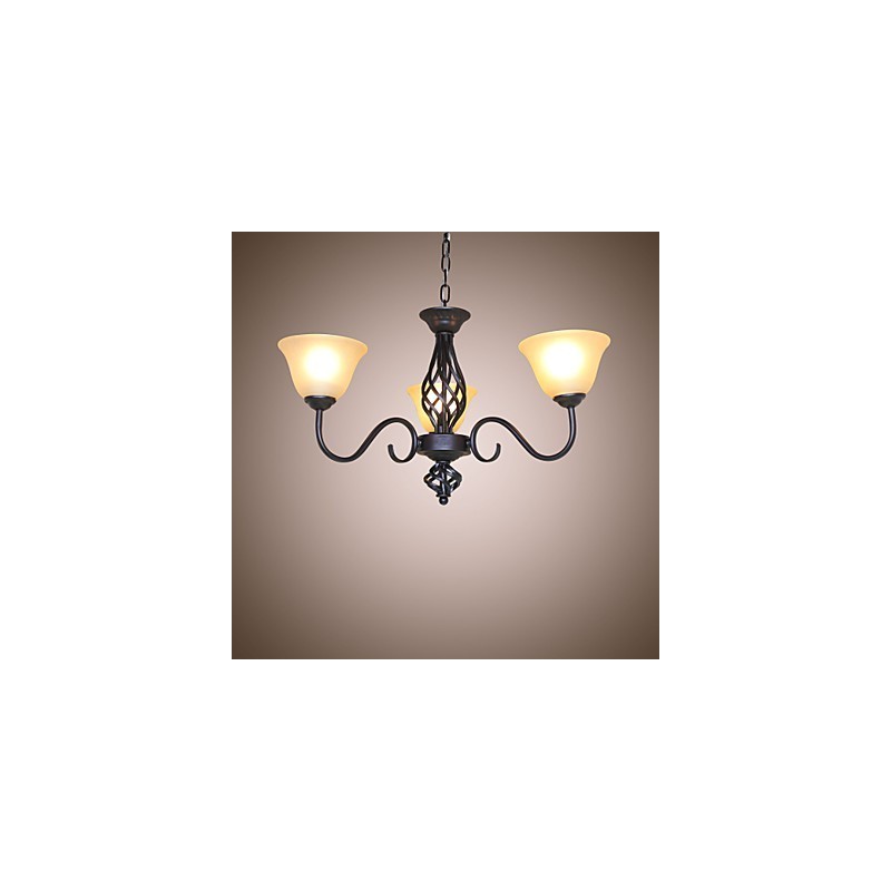 Lampadario rustico vintage in metallo e vetro, 3 luci E26/E27, 58 cm
