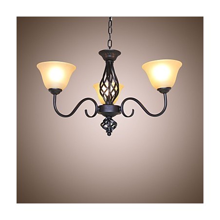 Lampadario rustico vintage in metallo e vetro, 3 luci E26/E27, 58 cm