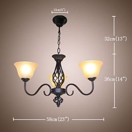 Lampadario rustico vintage in metallo e vetro, 3 luci E26/E27, 58 cm