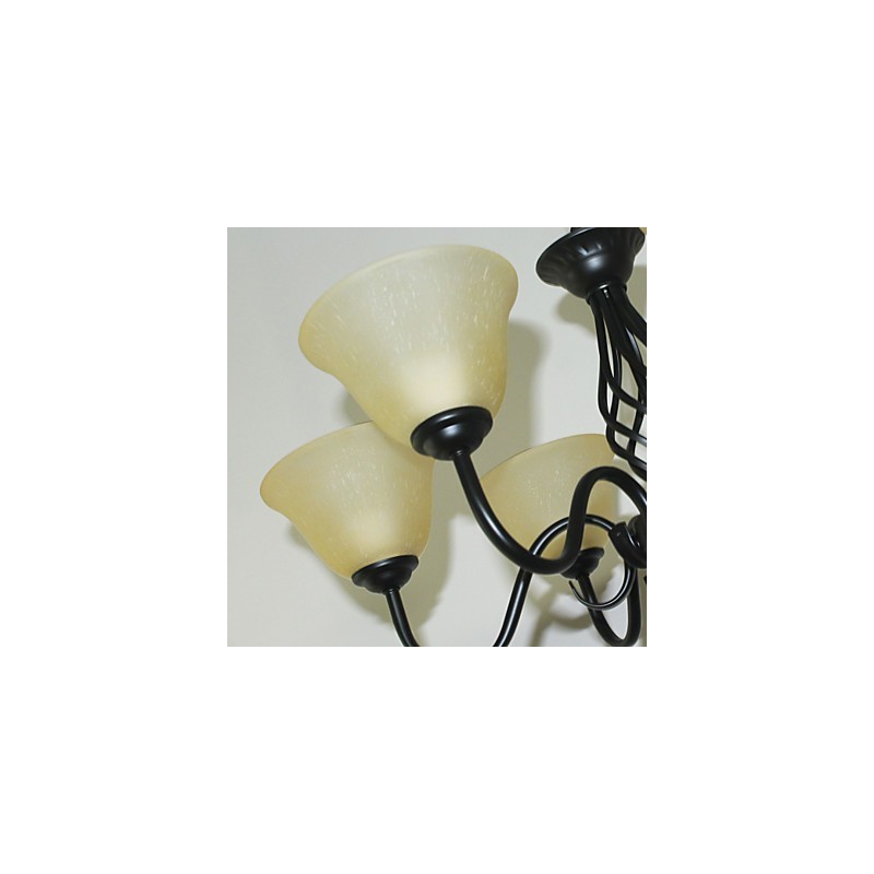 Lampadario rustico vintage in metallo e vetro, 3 luci E26/E27, 58 cm