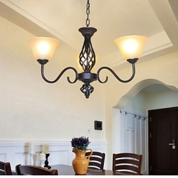 Lampadario rustico vintage in metallo e vetro, 3 luci E26/E27, 58 cm