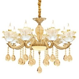Lampadario classico in lega di zinco e cristallo, 8 lampadine E12/E14, 80 cm