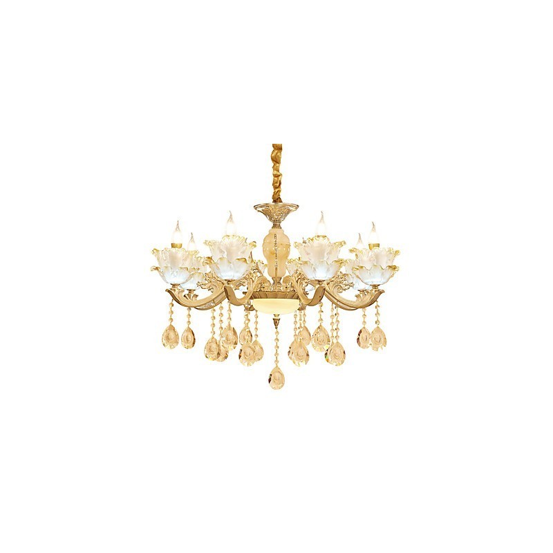 Lampadario classico in lega di zinco e cristallo, 8 lampadine E12/E14, 80 cm