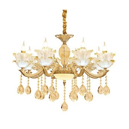 Lampadario classico in lega di zinco e cristallo, 8 lampadine E12/E14, 80 cm
