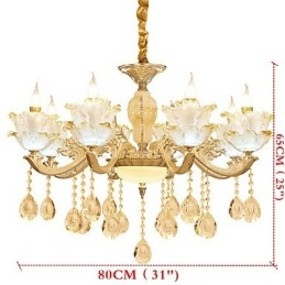 Lampadario classico in lega di zinco e cristallo, 8 lampadine E12/E14, 80 cm