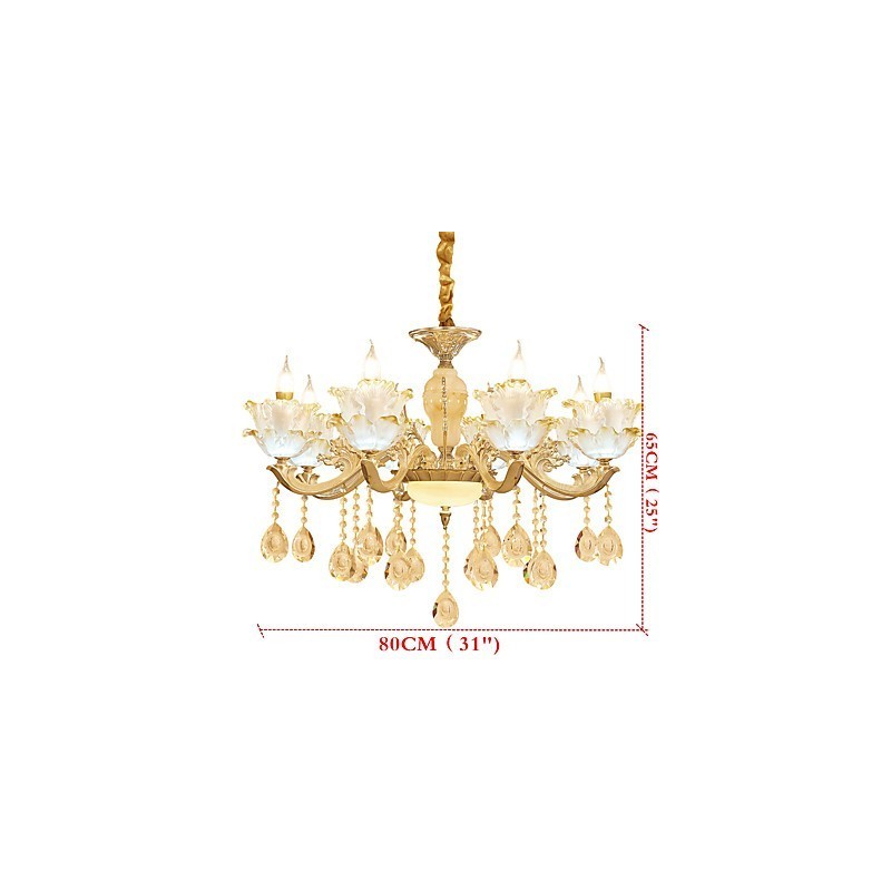 Lampadario classico in lega di zinco e cristallo, 8 lampadine E12/E14, 80 cm