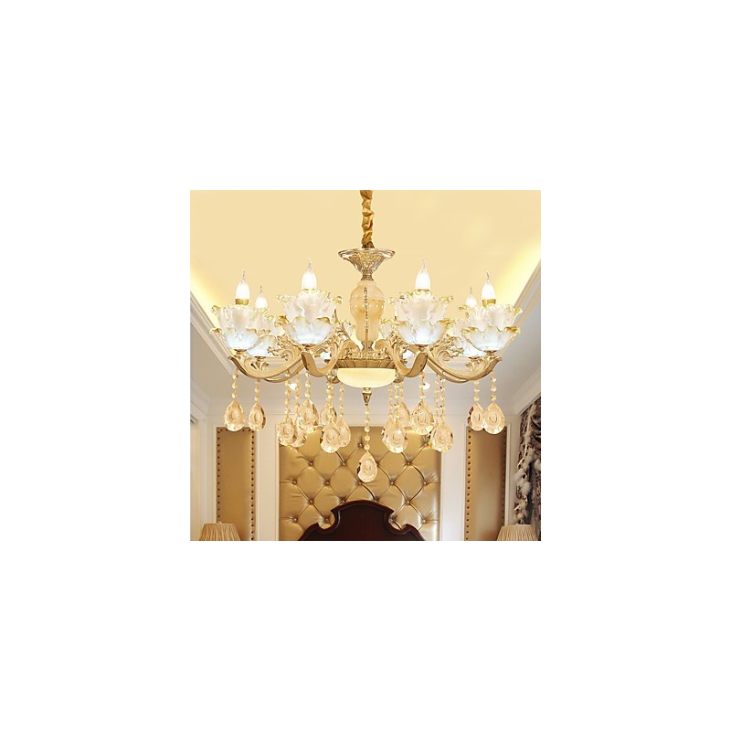 Lampadario classico in lega di zinco e cristallo, 8 lampadine E12/E14, 80 cm