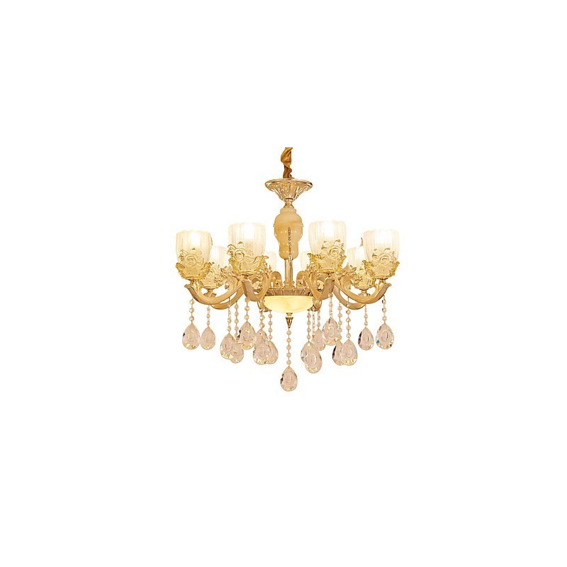 Lampadario classico in lega di zinco con cristallo, 8 lampadine E12/E14